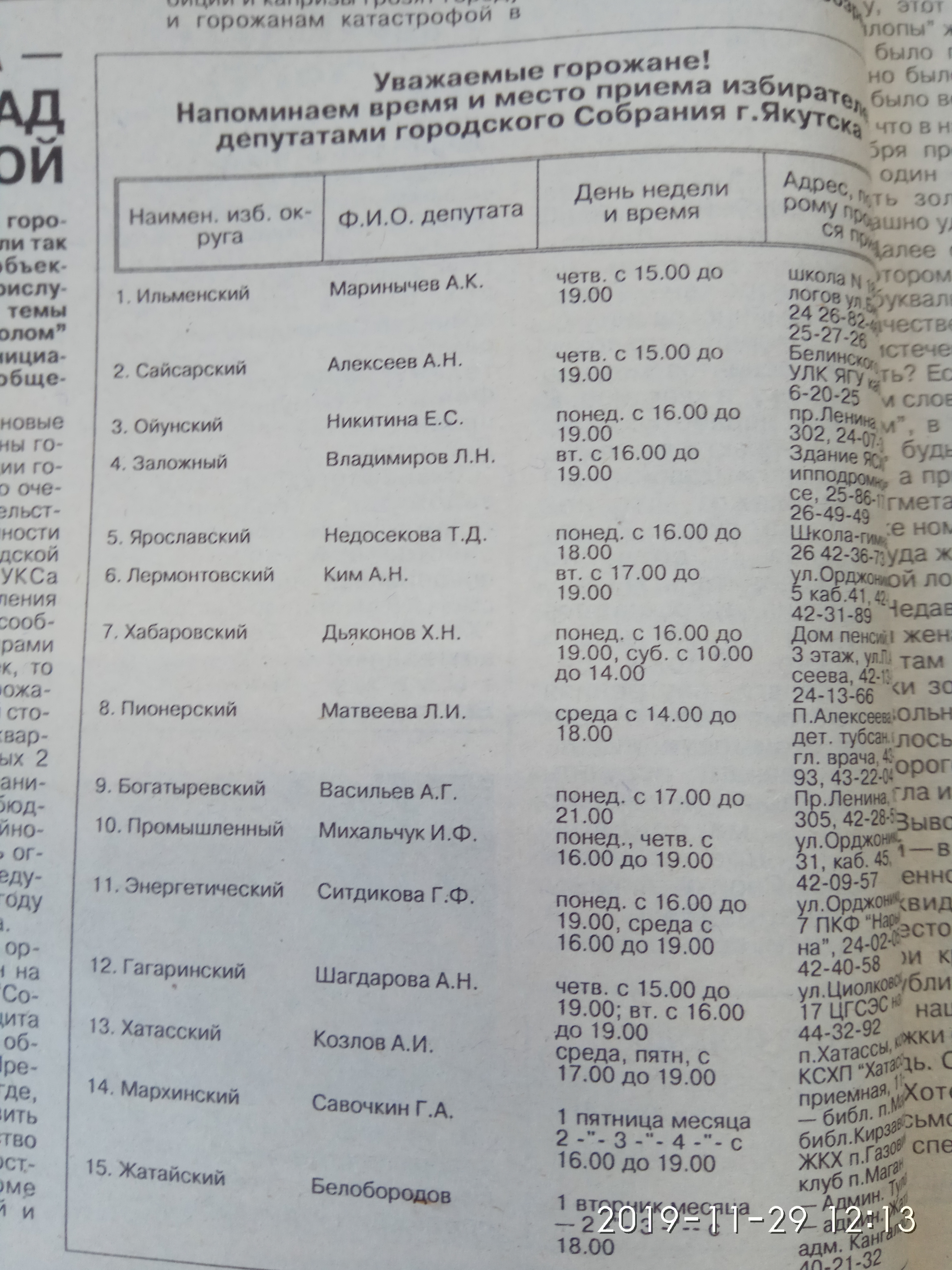 График приема избирателей депутатами