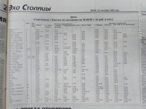 Цены в магазинах г.Якутска на 16.09.99